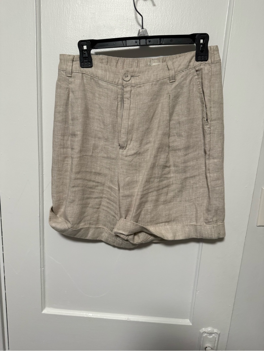 Garnet Hill Natural Beige Linen-Blend Roll-Cuff Shorts